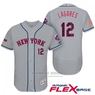 Camiseta Beisbol Hombre New York Mets 2017 Estrellas y Rayas Juan Lagares Gris Flex Base