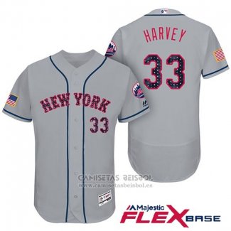 Camiseta Beisbol Hombre New York Mets 2017 Estrellas y Rayas Matt Harvey Gris Flex Base