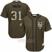 Camiseta Beisbol Hombre New York Mets 31 Mike Piazza Verde Salute To Service