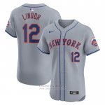 Camiseta Beisbol Hombre New York Mets Francisco Lindor Road Elite Gris Camiseta Beisbol Hombre New York Mets Francisco Lindor Road Elite Gris