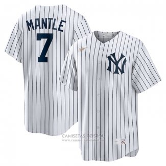 Camiseta Beisbol Hombre New York Yankees Mickey Mantle Primera Cooperstown Collection Blanco