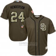 Camiseta Beisbol Hombre San Diego Padres 24 Rickey Henderson Verde Salute To Service