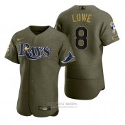 Camiseta Beisbol Hombre Tampa Bay Rays Brandon Lowe Camuflaje Digital Verde 2021 Salute To Service