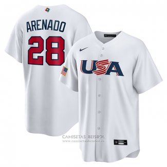 Camiseta Beisbol Hombre USA 2023 Nolan Arenado Replica Blanco