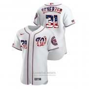 Camiseta Beisbol Hombre Washington Nationals Max Scherzer 2020 Stars & Stripes 4th of July Blanco