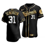 Camiseta Beisbol Hombre Washington Nationals Max Scherzer Golden Edition Autentico Negro Oro