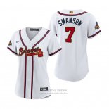 Camiseta Beisbol Mujer Atlanta Braves Dansby Swanson 2022 Gold Program Replica Blanco