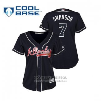 Camiseta Beisbol Mujer Atlanta Braves Dansby Swanson Cool Base Alterno 2019 Azul