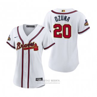 Camiseta Beisbol Mujer Atlanta Braves Marcell Ozuna 2022 Gold Program Replica Blanco