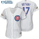 Camiseta Beisbol Mujer Chicago Cubs 2017 Postemporada 17 Kris Bryant Blanco Cool Base