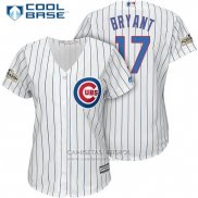 Camiseta Beisbol Mujer Chicago Cubs 2017 Postemporada 17 Kris Bryant Blanco Cool Base