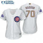 Camiseta Beisbol Mujer Chicago Cubs 70 Joe Maddon Blanco Oro Cool Base