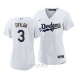 Camiseta Beisbol Mujer Los Angeles Dodgers Chris Taylor 2021 Gold Program Replica Blanco