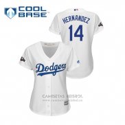 Camiseta Beisbol Mujer Los Angeles Dodgers Enrique Hernandez 2019 Postemporada Cool Base Blanco