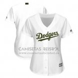 Camiseta Beisbol Mujer Los Angeles Dodgers Personalizada Blanco