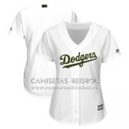 Camiseta Beisbol Mujer Los Angeles Dodgers Personalizada Blanco
