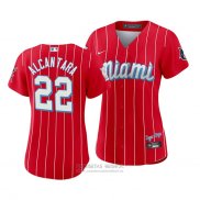 Camiseta Beisbol Mujer Miami Marlins Sandy Alcantara 2021 City Connect Sugar Kings Rojo