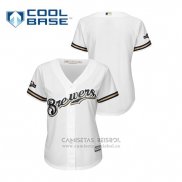Camiseta Beisbol Mujer Milwaukee Brewers 2019 Postemporada Cool Base Blanco