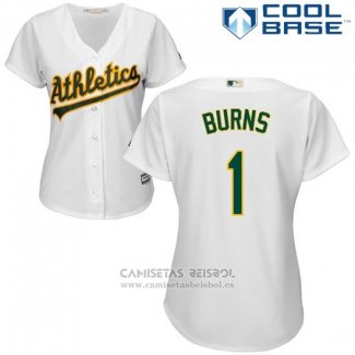 Camiseta Beisbol Mujer Oakland Athletics Billy Burns Blanco Autentico Collection Cool Base