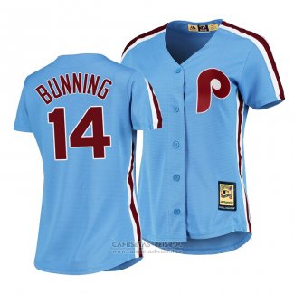 Camiseta Beisbol Mujer Philadelphia Phillies Jim Bunning Cooperstown Collection Road Azul