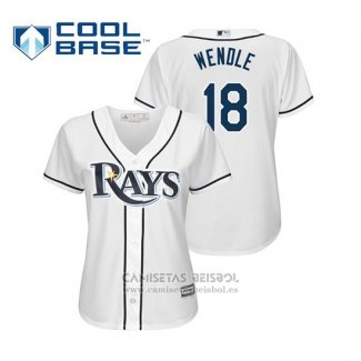 Camiseta Beisbol Mujer Tampa Bay Rays Joey Wendle Cool Base Primera 2019 Blanco