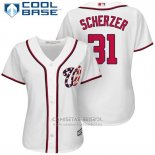 Camiseta Beisbol Mujer Washington Nationals 31 Max Scherzer Blanco 2017 Cool Base