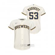 Camiseta Beisbol Nino Milwaukee Brewers Brandon Woodruff Replica Primera Crema