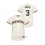 Camiseta Beisbol Nino Milwaukee Brewers Orlando Arcia Replica Primera Crema