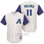 Camiseta Beisbol Hombre Arizona Diamondbacks 11 A.J. Pollock Cream Violeta Cooperstown
