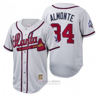 Camiseta Beisbol Hombre Atlanta Braves Abraham Almonte Cooperstown Collection Autentico Blanco