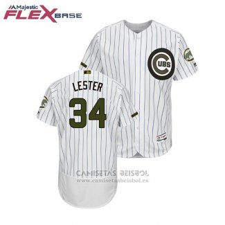 Camiseta Beisbol Hombre Chicago Cubs Jon Lester 2018 Dia de los Caidos Flex Base Blanco