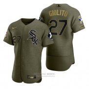 Camiseta Beisbol Hombre Chicago White Sox Lucas Giolito Camuflaje Digital Verde 2021 Salute To Service