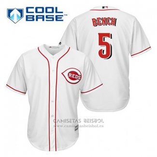 Camiseta Beisbol Hombre Cincinnati Reds Johnny Bench 5 Blanco Primera Cool Base