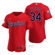 Camiseta Beisbol Hombre Cleveland Guardians Zach Plesac Autentico Alterno Rojo