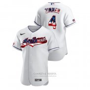 Camiseta Beisbol Hombre Cleveland Indians Bradley Zimmer 2020 Stars & Stripes 4th of July Blanco