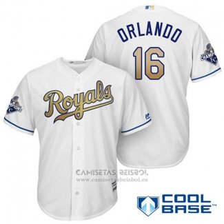 Camiseta Beisbol Hombre Kansas City Royals Campeones 16 Paulo Orlando Cool Base Oro