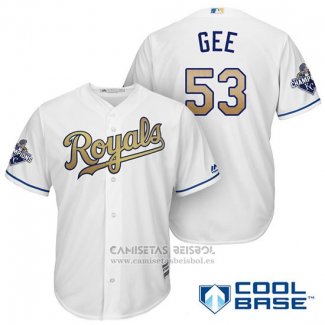 Camiseta Beisbol Hombre Kansas City Royals Campeones 53 Dillon Gee Cool Base Oro