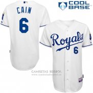 Camiseta Beisbol Hombre Kansas City Royals Lorenzo Cain Primera 6300 Jugador Blanco Cool Base
