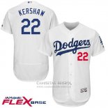 Camiseta Beisbol Hombre Los Angeles Dodgers Clayton Kershaw Blanco Flex Base Autentico Collection