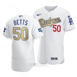 Camiseta Beisbol Hombre Los Angeles Dodgers Mookie Betts 2021 Gold Program Patch Autentico Blanco