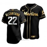 Camiseta Beisbol Hombre Miami Marlins Sandy Alcantara Golden Edition Autentico Negro