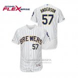 Camiseta Beisbol Hombre Milwaukee Brewers Chase Anderson Autentico Flex Base Blanco Azul