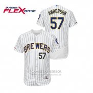 Camiseta Beisbol Hombre Milwaukee Brewers Chase Anderson Autentico Flex Base Blanco Azul
