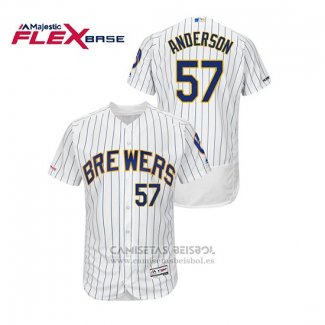 Camiseta Beisbol Hombre Milwaukee Brewers Chase Anderson Autentico Flex Base Blanco Azul