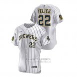 Camiseta Beisbol Hombre Milwaukee Brewers Christian Yelich Autentico 2020 Primera Blanco