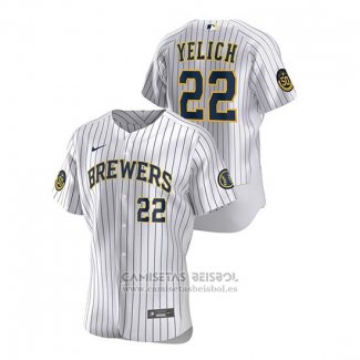 Camiseta Beisbol Hombre Milwaukee Brewers Christian Yelich Autentico 2020 Primera Blanco