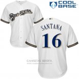 Camiseta Beisbol Hombre Milwaukee Brewers Domingo Santana Blanco Autentico Collection Cool Base Custom