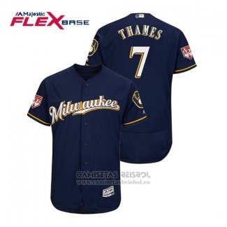 Camiseta Beisbol Hombre Milwaukee Brewers Eric Thames Flex Base Entrenamiento de Primavera 2019 Azul