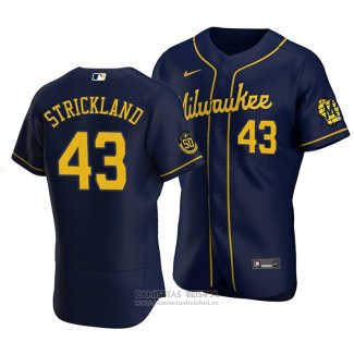 Camiseta Beisbol Hombre Milwaukee Brewers Hunter Strickland Autentico Alterno Azul