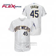 Camiseta Beisbol Hombre Milwaukee Brewers Jhoulys Chacin Autentico Flex Base Blanco Azul